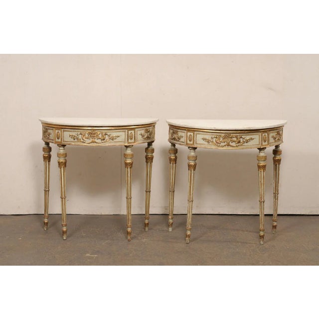 A Pair - 18th Century Italian Marble Top, Gilt Demi-Lunes For Sale In Atlanta - Image 6 of 12