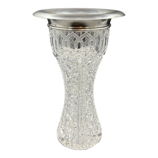 Early 20th Century American Brilliant Cut Glass Vase With Sterling Rim For Sale