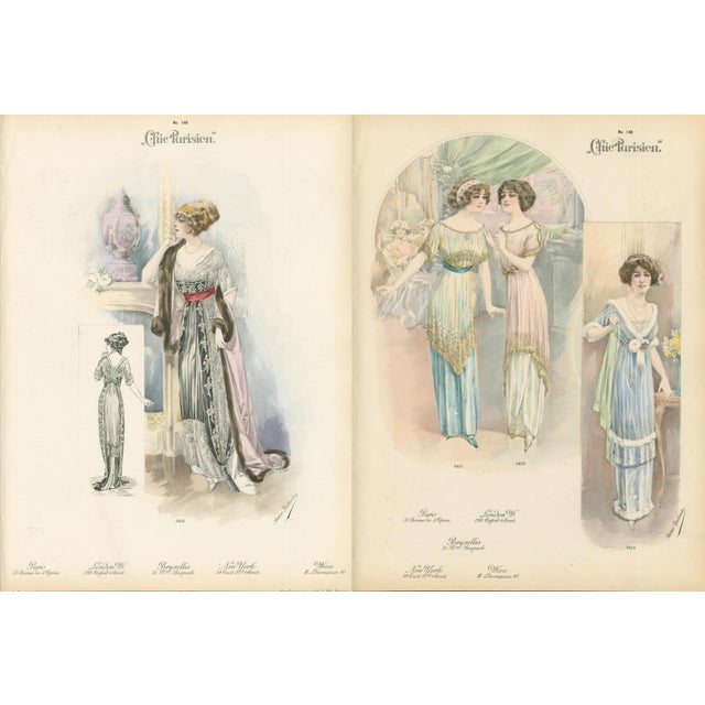 Set of two original antique fashion plates from Chic Parisien, published by Atelier Bachwitz. Fine early 20th-century...