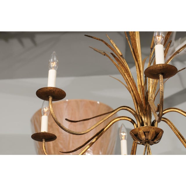 Vintage 6-Light Italian Bulrush Toleware Chandelier For Sale In Atlanta - Image 6 of 12