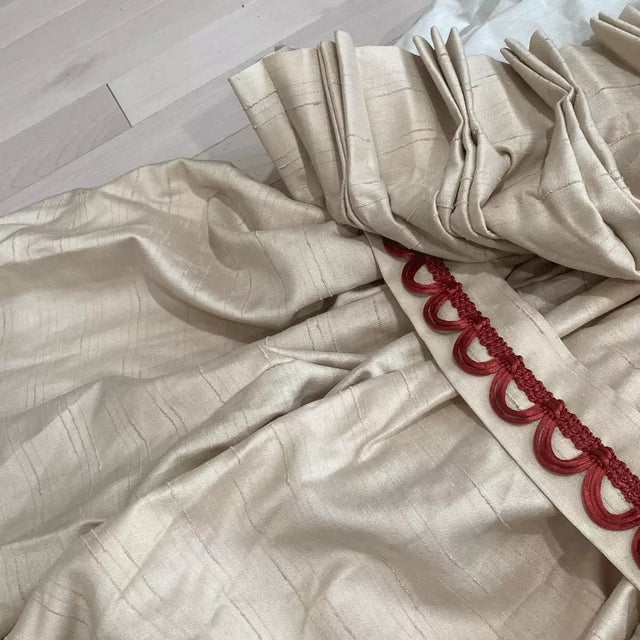 Vintage Silk Curtain Panel Pencil Pleat Handmade Beige For Sale - Image 4 of 7