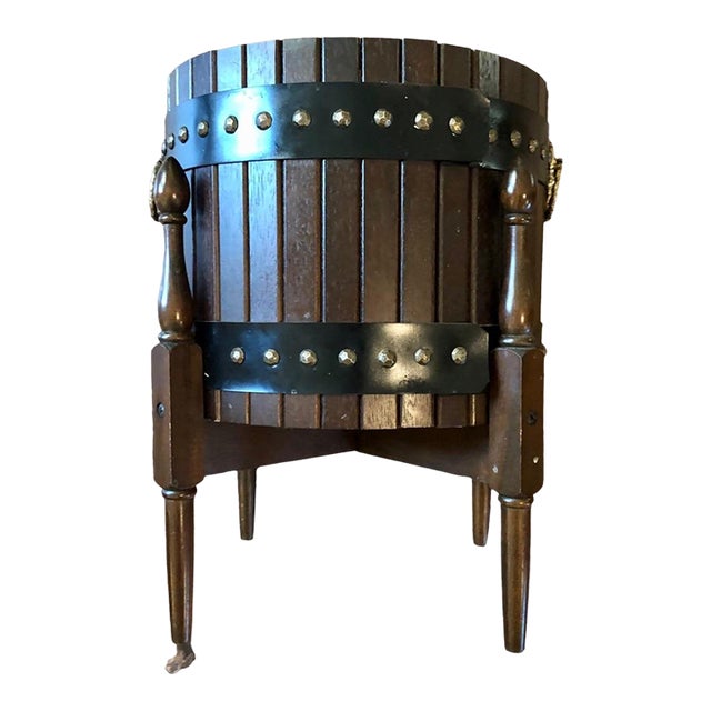 Vintage Mid Century Elevated Barrel Planter Pot by Karimoku For Sale