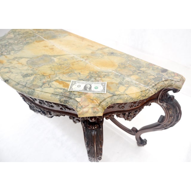 Regency Revival Heavily Fine Carved Stretcher Base Marble Top Console Table MINT For Sale - Image 14 of 18