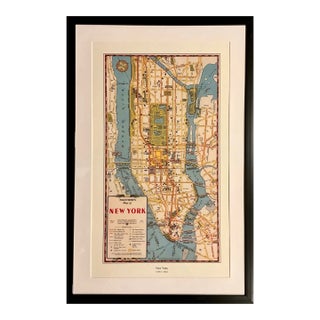 Vintage Map of New York City, Manhattan Island Circa 1945 Cavallini & Co. Lithograph For Sale