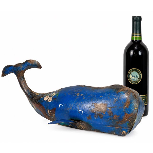 Folk Art Reclaimed Metal Blue Whale Nautical Folk Art Sculpture For Sale - Image 3 of 11