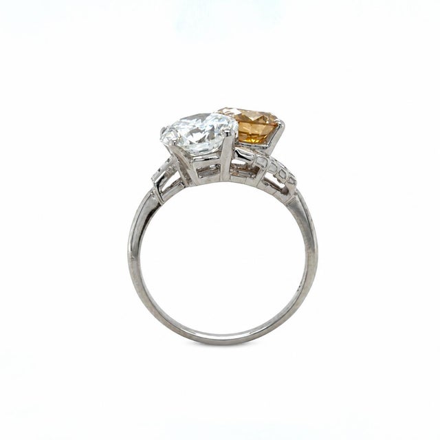 1950s Vintage, 1950's Diamond and Natural Brown Diamond Toi Et Moi Ring, Platinum, Size 7.5 For Sale - Image 5 of 7