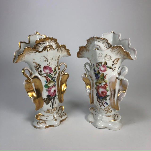 Antique Victorian Paris Porcelain Mantle Vases a Pair "Vases De