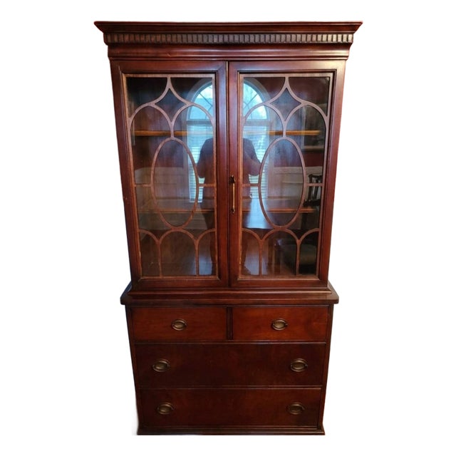 Vintage Mahogany China Cabinet / Hutch, With Glass Doors and Drawers For Sale