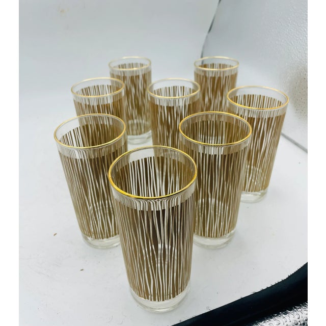 Mid-Century Modern Mid Century Vintage Drinking Glasses With Reed/Wood Design Set of 8 For Sale - Image 3 of 6
