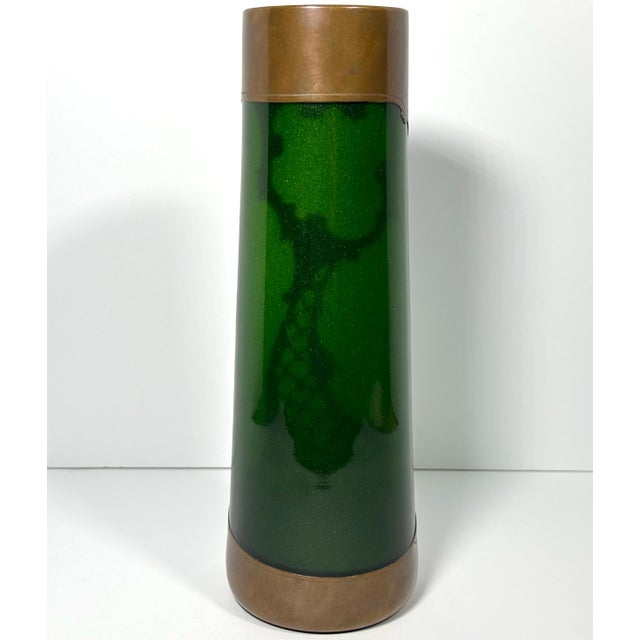 Art Nouveau Loetz Green Aventurine Art Glass Vase: Copper Overlay, c. 1900 For Sale - Image 3 of 10