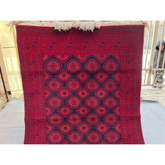 Red Vintage Afghan Turkmen Royal Bokhara Tekke Gul Rug - 6'4" X 4'1" For Sale - Image 8 of 11