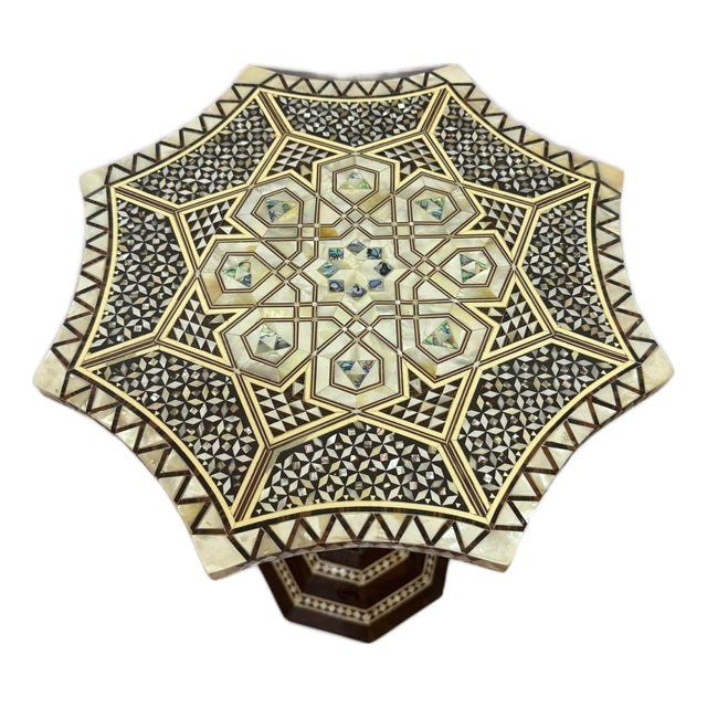 Handmade End Table Carving Wooden Table Home Decor Mother of Pearl Inlay For Sale