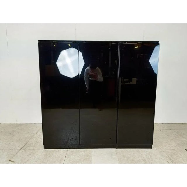 Black Lacquered Bar Cabinet, 1970s, in Very Good conditions. Designed 1970 to 1979
