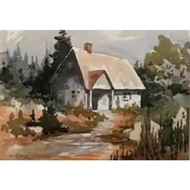 1980s 1986 Watercolor of House and Trees Signed but Artist Unknown For Sale - Image 5 of 6