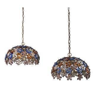 Mid-Century Modern Italian Glass and Metal Pendant Lights, 1960s, Set of 2 For Sale