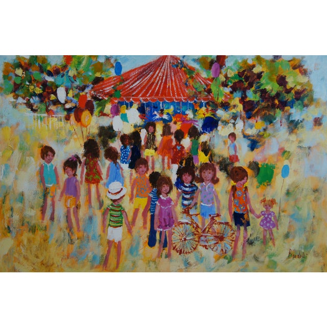 Bardolli Impressionist Childrens Carnival Merry Go Round Oil Painting For Sale - Image 4 of 12