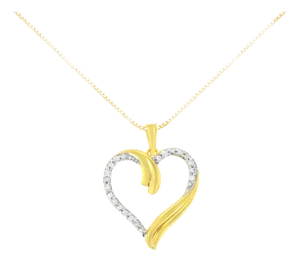 10K Yellow Gold Plated .925 Sterling Silver 1/10 cttw Diamond Open Heart 18" Pendent Necklace (J-K Color, I3 Clarity)