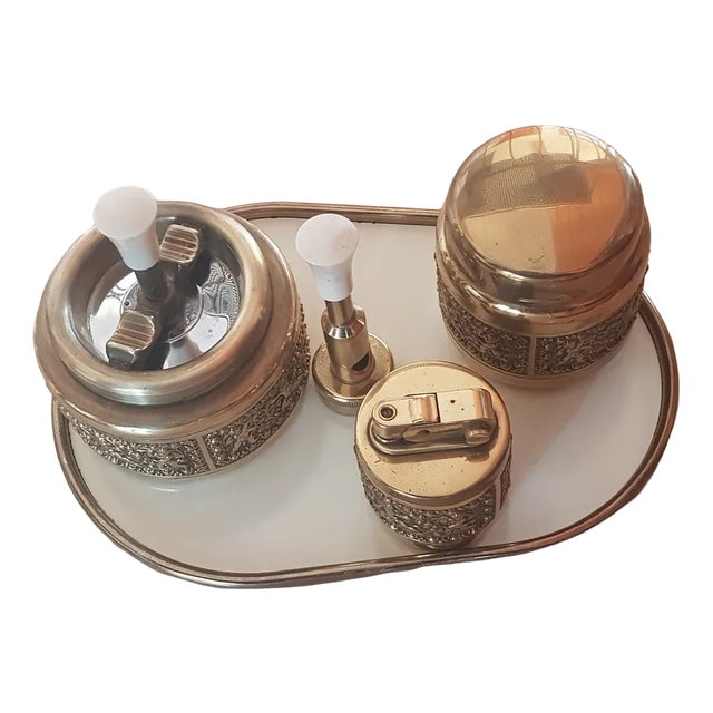 Brass Smoker Set with Putti Relief from Erhard & Sons, 1960s, Set of 4 For Sale