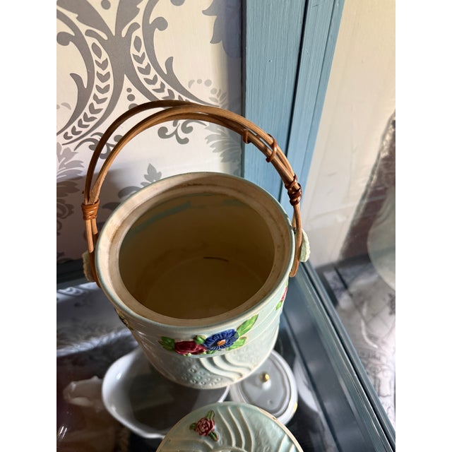 Aqua Art Deco Japanese Majolica Biscuit Jar For Sale - Image 8 of 9