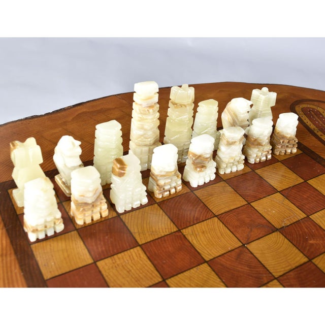 Hand Made Chess and Cribbage Live Edge Game Table on Tree Stump With Pieces For Sale - Image 9 of 17