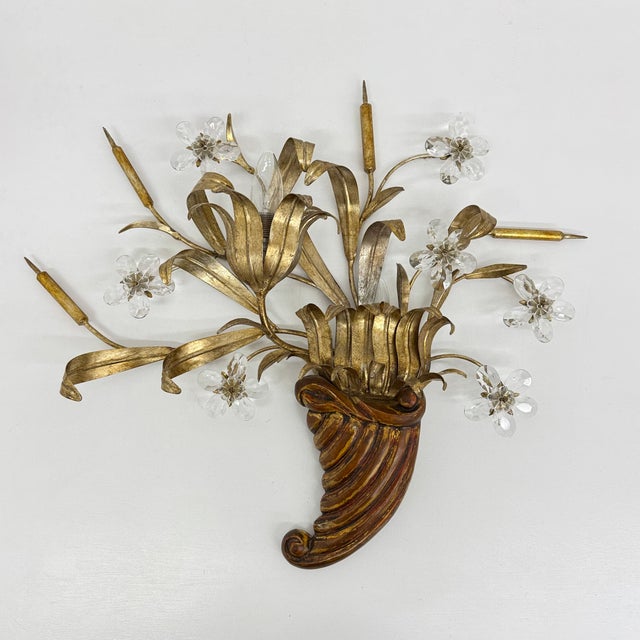 Mid-Century Crystal Flower Bouquet Wall Sconce in the style of Banci, 1970s For Sale - Image 17 of 18