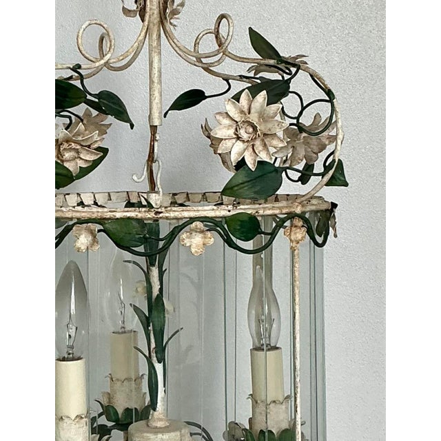 Shabby Chic Vintage Patinated Floral Tole Lantern For Sale - Image 3 of 12
