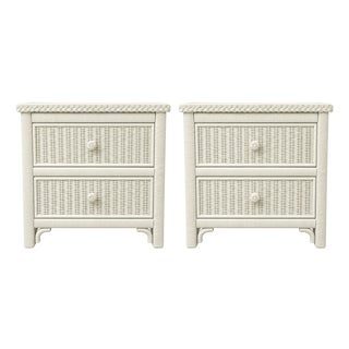 Vintage Henry Link Wicker Nightstands – Pair, Braided Rattan Detail For Sale