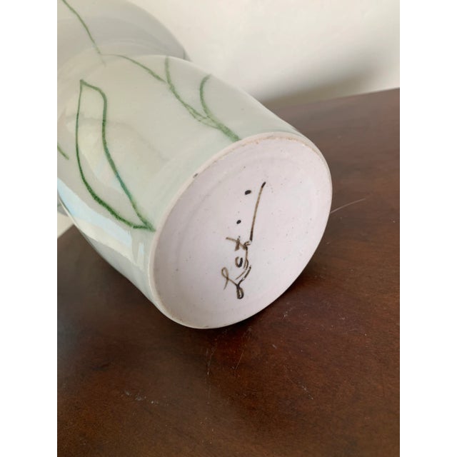 Mid Century Modern Studio Ceramic Vase With Tulip Design and Translucent Glaze, Artist Signed For Sale - Image 4 of 6