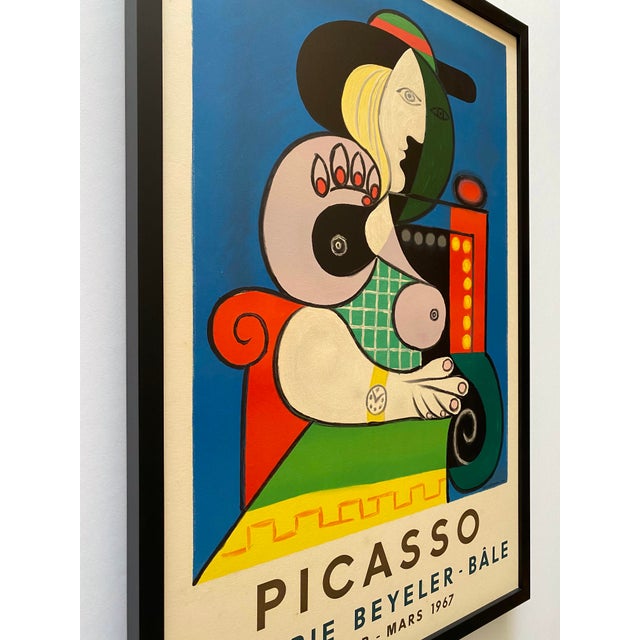 Cerulean Pablo Picasso Vintage 1967 Mid Century Modern Mourlot Fine Art Lithograph Print Framed Cubist Exhibition Poster " Femme a La Montre " 1932 For Sale - Image 8 of 17