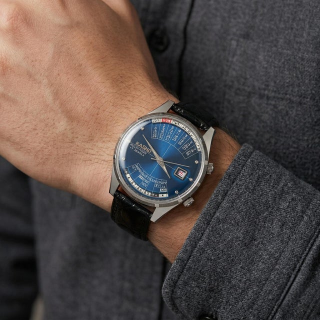 Elevate your style with the Kasho 1970's Calendar Series Watch, featuring a striking blue dial that captures attention and...