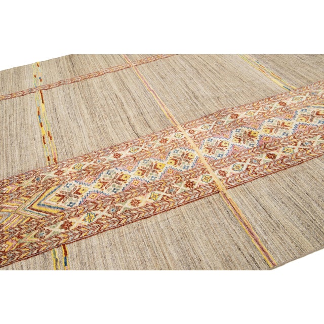Textile HandCrafted Contemporary Moroccan Style Wool Rug in Beige With Tribal Pattern For Sale - Image 7 of 9