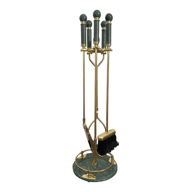 Vintage Green Marble Fireplace Tools - Set of 5 For Sale