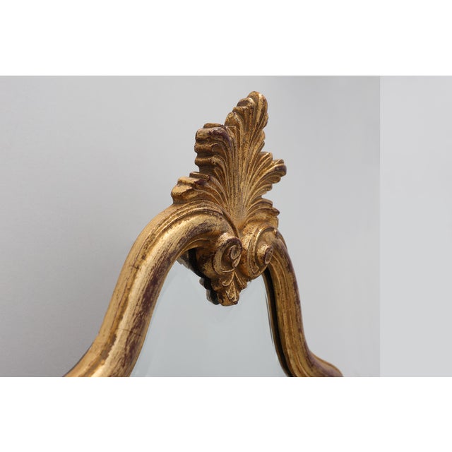 Florentine Style Giltwood Mirror with Acanthus Crest and Bevelled Glass, 1950s For Sale - Image 9 of 11