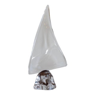 Vintage Daum Crystal Sailboat Sculpture, Signed, Circa 1970s For Sale