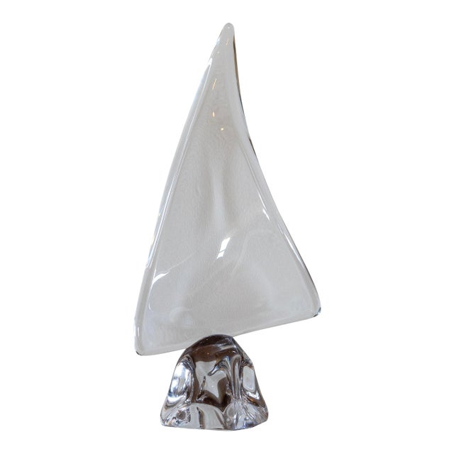 Vintage Daum Crystal Sailboat Sculpture, Signed, Circa 1970s For Sale