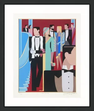 1980s Grand Staircase Art Deco Revival Figurative Print by Giancarlo Impiglia