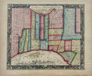 Philadelphia, Original Engraving Map by Samuel A. Mitchell, 1860