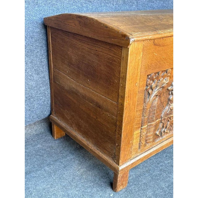 Carved Oak Hunt-Scene Storage Trunk, Estimated Early 1900s For Sale - Image 9 of 9