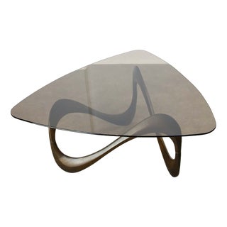 Italian Organic Snake Wooden and Smoked Glass Coffee Table, 1960s For Sale