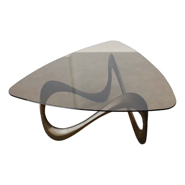 Italian Organic Snake Wooden and Smoked Glass Coffee Table, 1960s For Sale