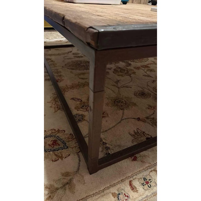 Restoration Hardware 1990s Cast-Iron and Salvaged Wood Extra Large Coffee Table Restoration Hardware For Sale - Image 4 of 4