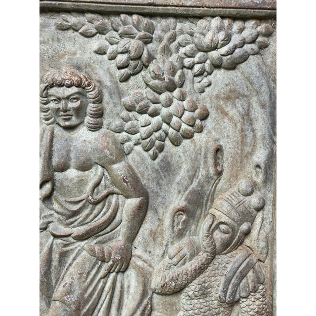 Antique Cast Iron Figural Fireback With Verdigris Patina For Sale - Image 6 of 8