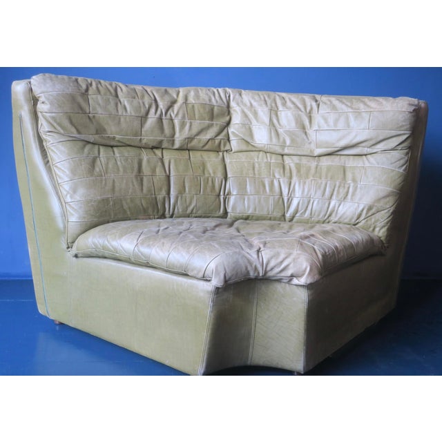 Olive Green Patchwork Leather Corner Lounge Chair from Laauser, 1970s For Sale - Image 4 of 9