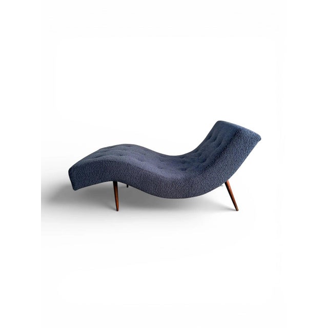 Adrian Pearsall Attributed to Adrian Pearsall Wave Chaise Lounge Chair – Mid Century Modern Blue Bouclé For Sale - Image 4 of 16