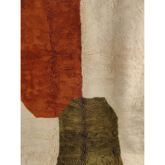 Moroccan Contemporary Orange Green Color Block Wool Moroccan Rug For Sale - Image 3 of 18