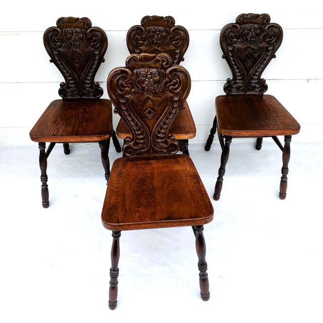 Neo-Renaissance Style Beech Chairs with Carved Backrests, 1950s, Set of 4 For Sale - Image 6 of 18