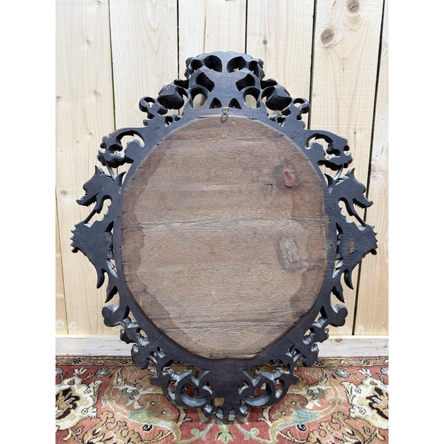 Brown Oval Mirror in Carved Wood with Dragon Heads, 1890s For Sale - Image 8 of 9