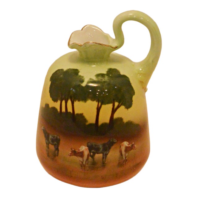 Antique Royal Bayreuth Bavaria "Cows in Pasture" Creamer - Gilded Rim For Sale