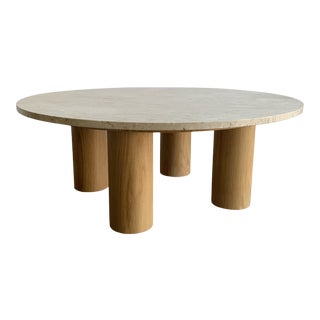 Modern Rift White Oak and Stone Top Coffee Table For Sale
