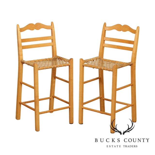 Solid Maple & Rawhide Seat Counter Stools - A Pair For Sale - Image 13 of 13